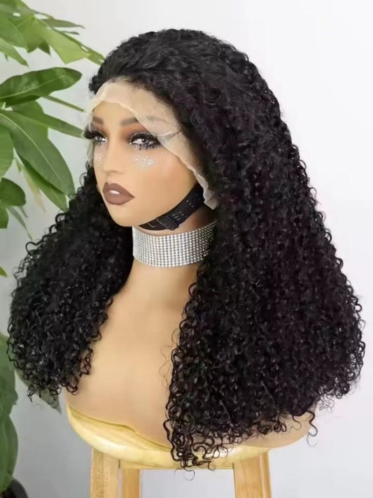 Deep Curl 13x4 Lace Front Wig – 100% Human Hair | 350% Density | 12”–22” | Glueless Natural Black
