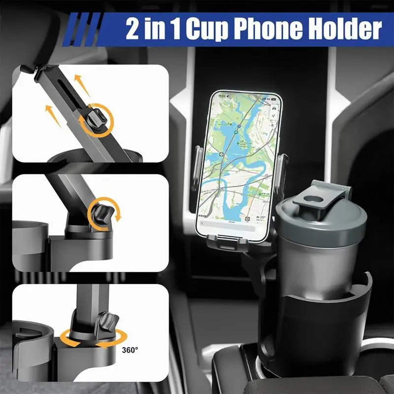 Car Cup Holder & Phone Mount Rotatable