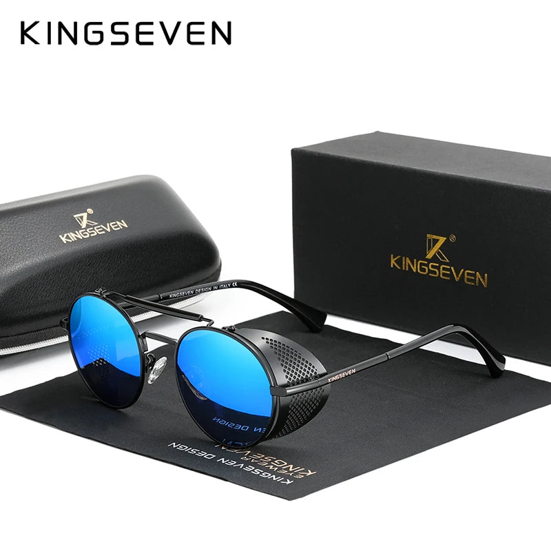 Genuine KINGSEVEN Retro Round Steampunk Sunglasses Men Retro Women Sun Glasses Shades Vintage Travel Eyewear Gafas De Sol 7550