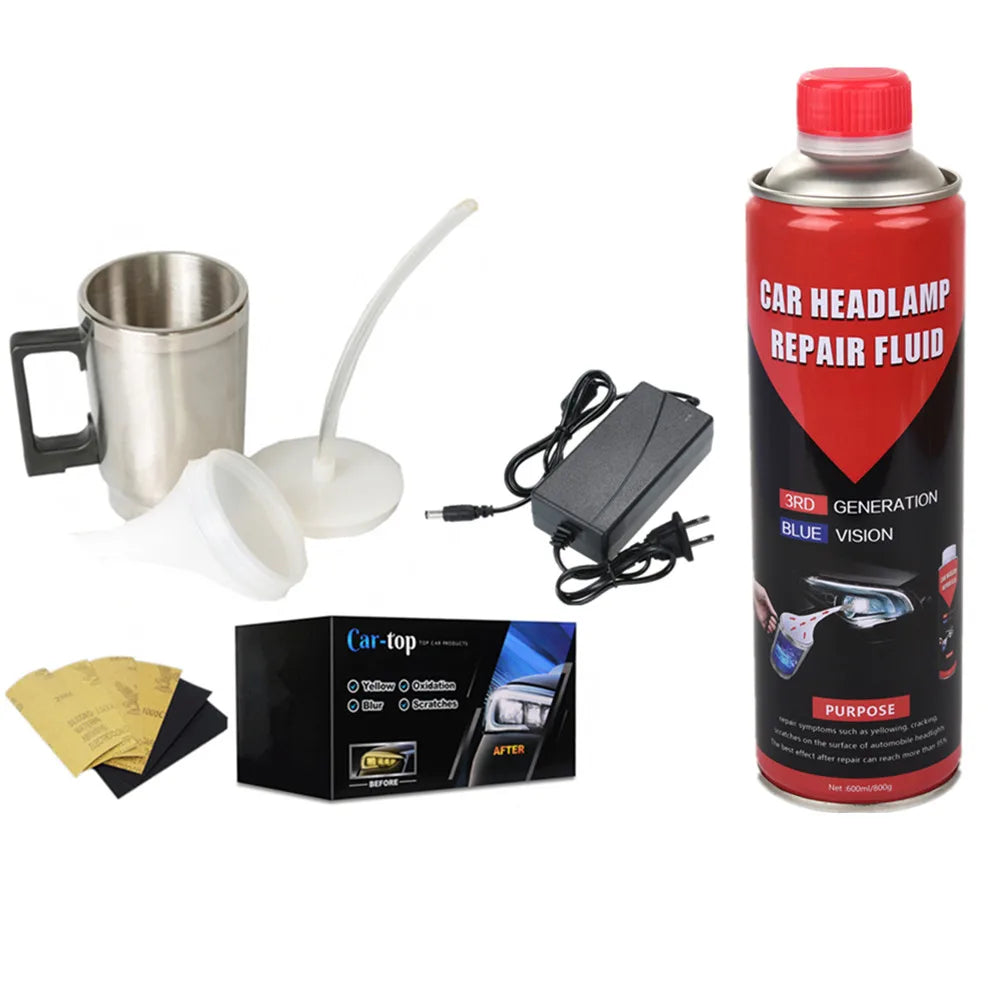 Headlights Evaporator Set Car Light Repair Cleaner Kit 800G Liquid Repair Maintenance Car Headlight Polish Cleaning Kit