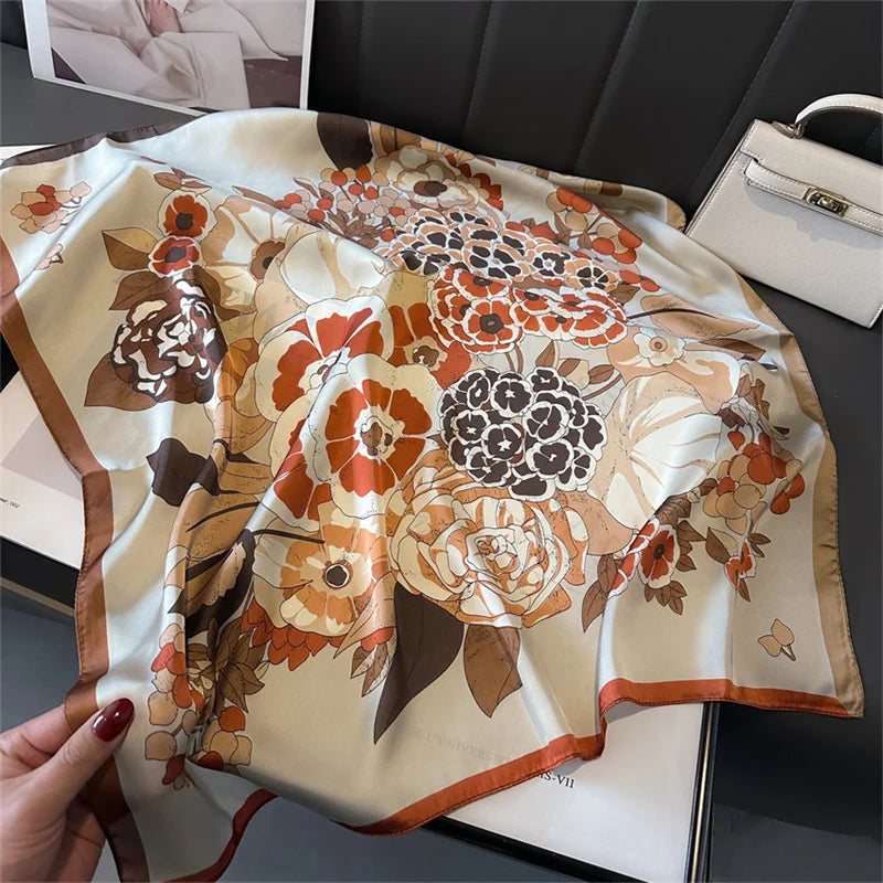 Silk Satin Hair Scarf Women Handkerchief Print Female Head Bandana Small Neck Muffler Hijab Lady Girl 70*70cm Square Shawls