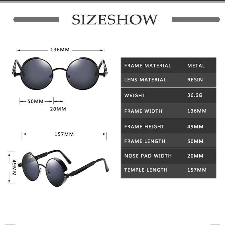 Metal Steampunk Sunglasses Men Women Fashion Round Glasses Brand Design Vintage Sun Glasses High Quality Oculos de sol