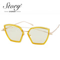 STORY 2018 Brand Arrow Oversized Sunglasses Women Fashion Metal Frame Cat Eye Glass Pink Black Yellow Shades Eyewear Female