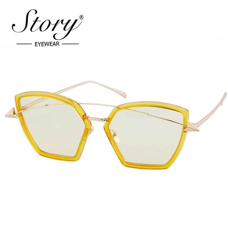 STORY 2018 Brand Arrow Oversized Sunglasses Women Fashion Metal Frame Cat Eye Glass Pink Black Yellow Shades Eyewear Female