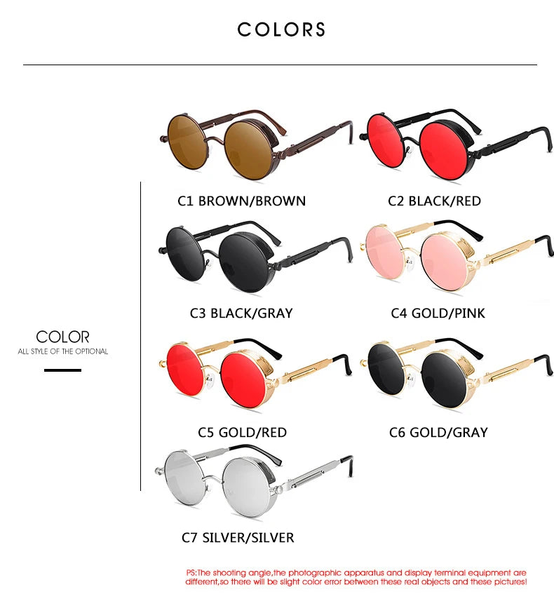 Metal Steampunk Sunglasses Men Women Fashion Round Glasses Brand Design Vintage Sun Glasses High Quality Oculos de sol