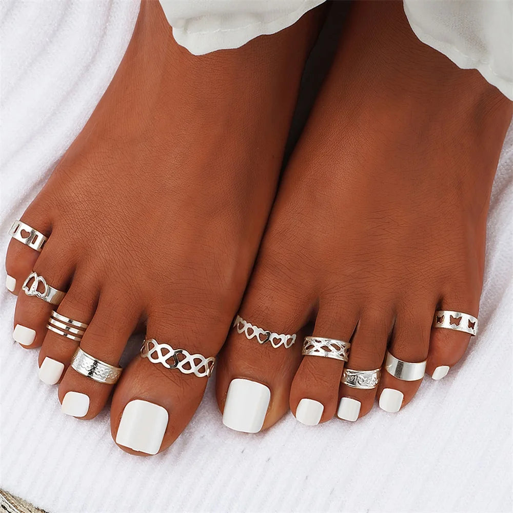 FNIO Toe Rings for Women Open Toe Ring Set Women Beach Foot Jewelry Caring Women Foot Ring Jewelry