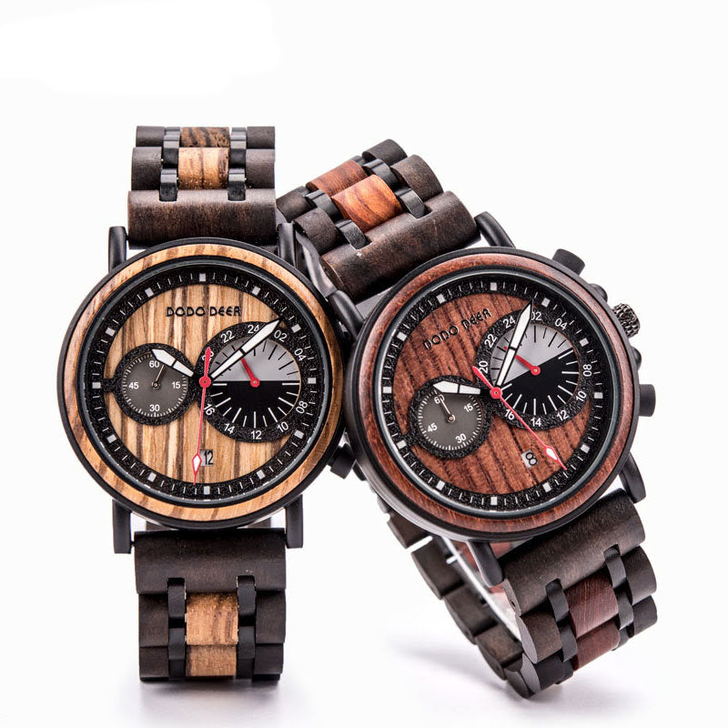 Men's wooden laser watch