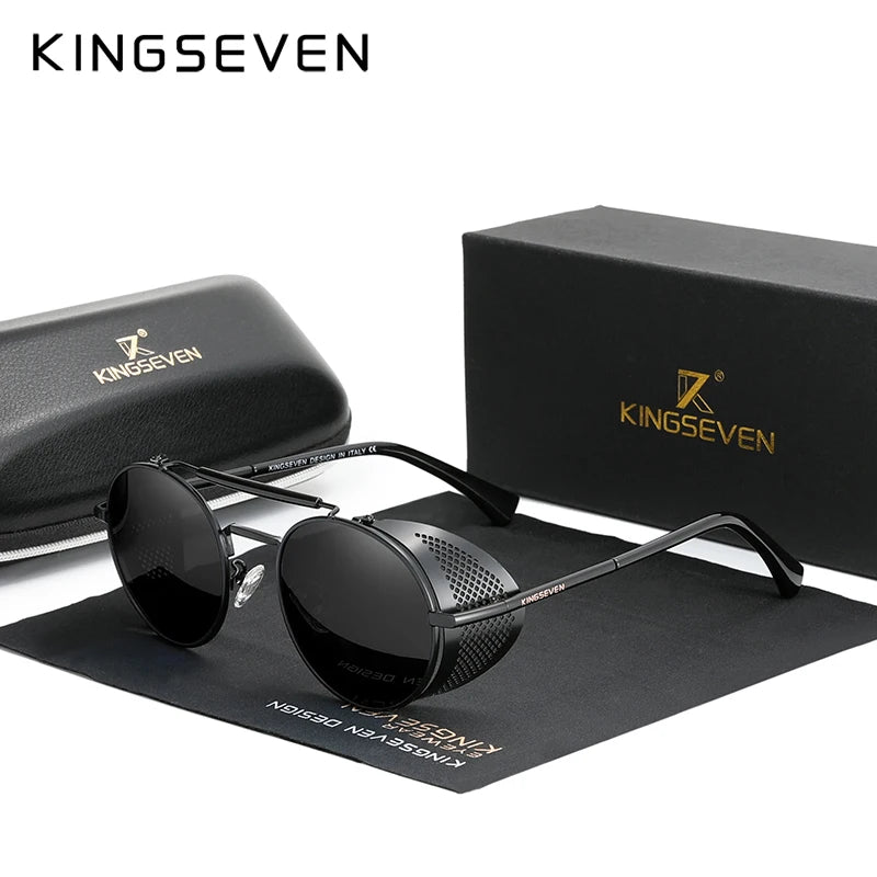 Genuine KINGSEVEN Retro Round Steampunk Sunglasses Men Retro Women Sun Glasses Shades Vintage Travel Eyewear Gafas De Sol 7550