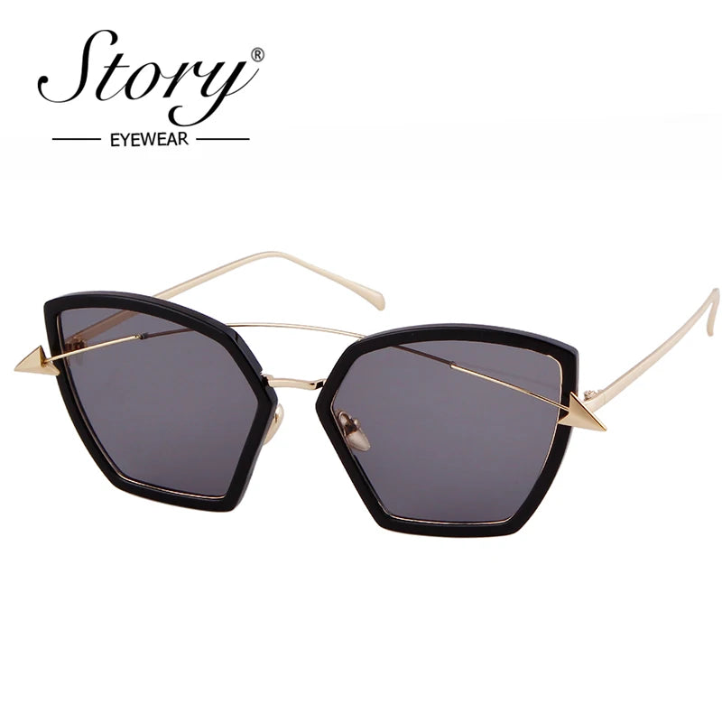 STORY 2018 Brand Arrow Oversized Sunglasses Women Fashion Metal Frame Cat Eye Glass Pink Black Yellow Shades Eyewear Female