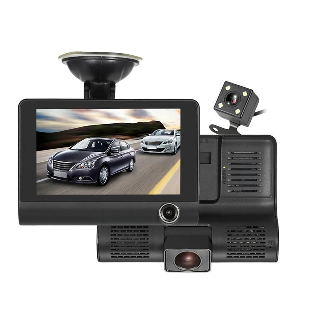 C2 Hidden Triple Lens Dash Cam 4-Inch Wide-Angle HD Night Vision Backup Camera Parking Monitor 1080P