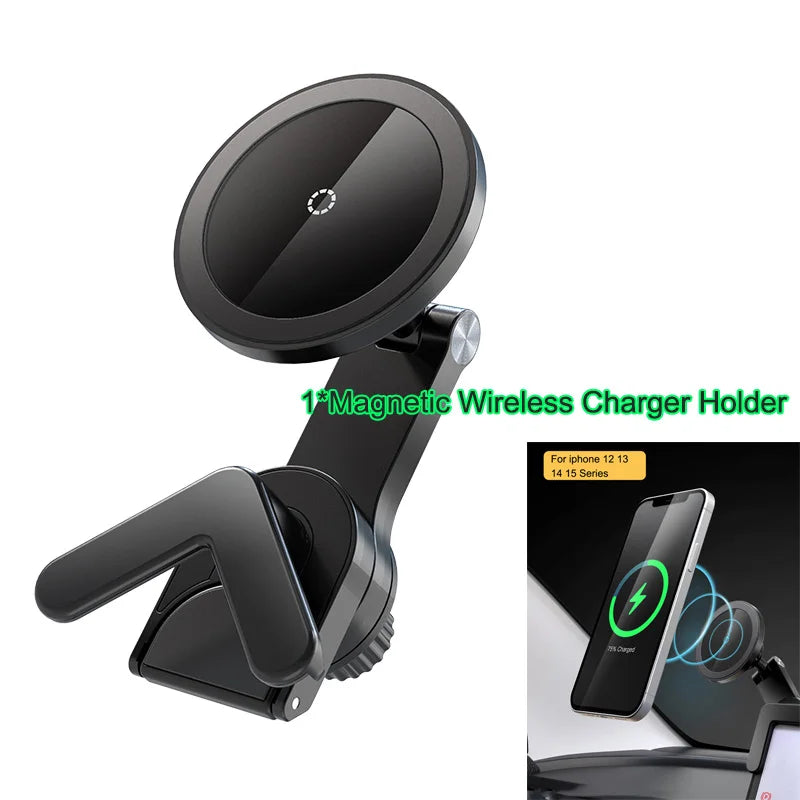 Magnetic Car Phone Holder for Tesla Model Y 3 Highland 2024 Display APP Foldable Mount Wireless Charging for iPhone 12 13 14 15