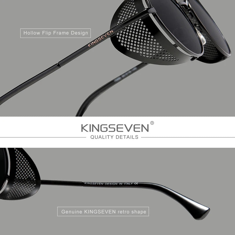 Genuine KINGSEVEN Retro Round Steampunk Sunglasses Men Retro Women Sun Glasses Shades Vintage Travel Eyewear Gafas De Sol 7550