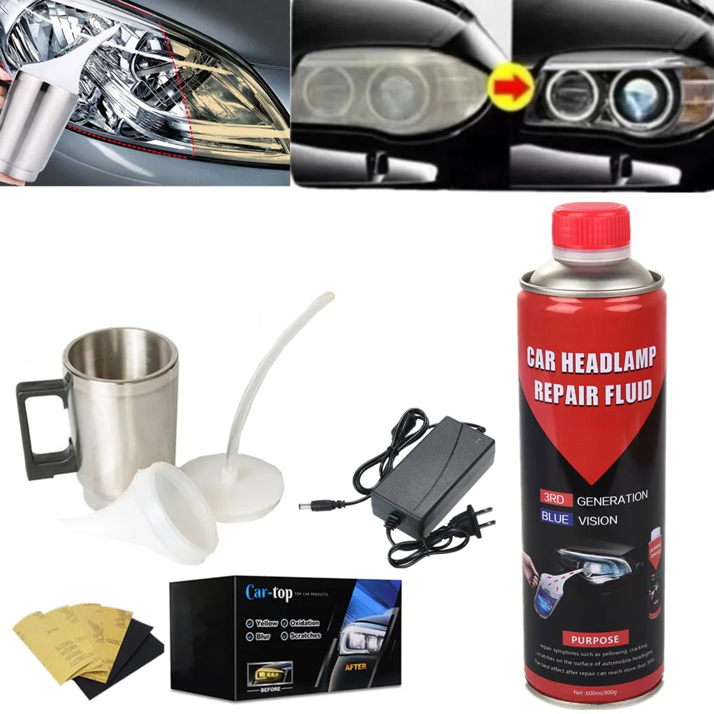 Headlights Evaporator Set Car Light Repair Cleaner Kit 800G Liquid Repair Maintenance Car Headlight Polish Cleaning Kit