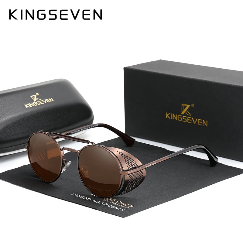 Genuine KINGSEVEN Retro Round Steampunk Sunglasses Men Retro Women Sun Glasses Shades Vintage Travel Eyewear Gafas De Sol 7550