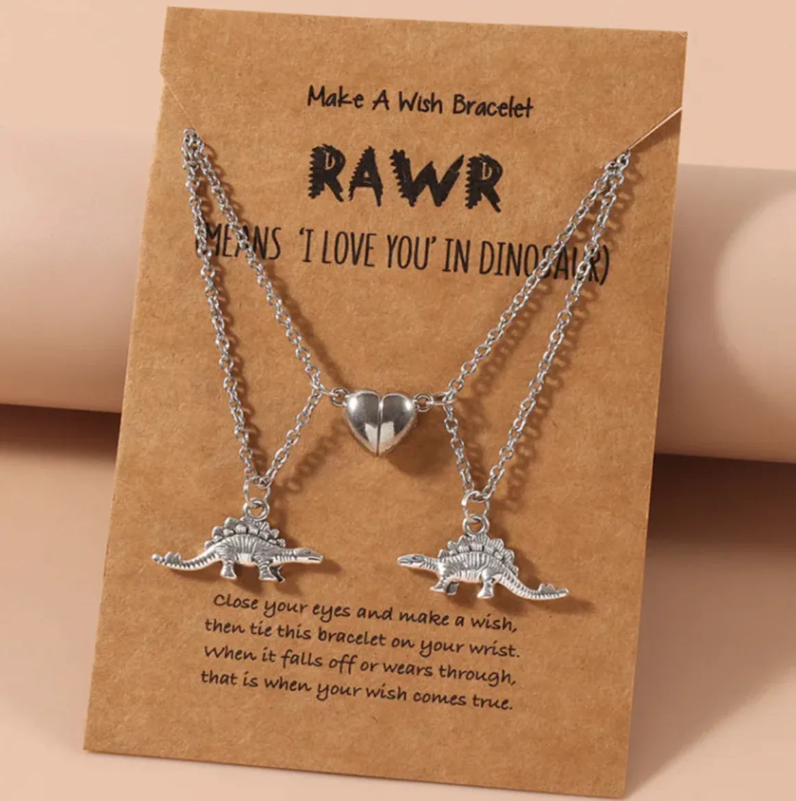 European and American Small Dinosaur Love Magnetic Button Necklace Set