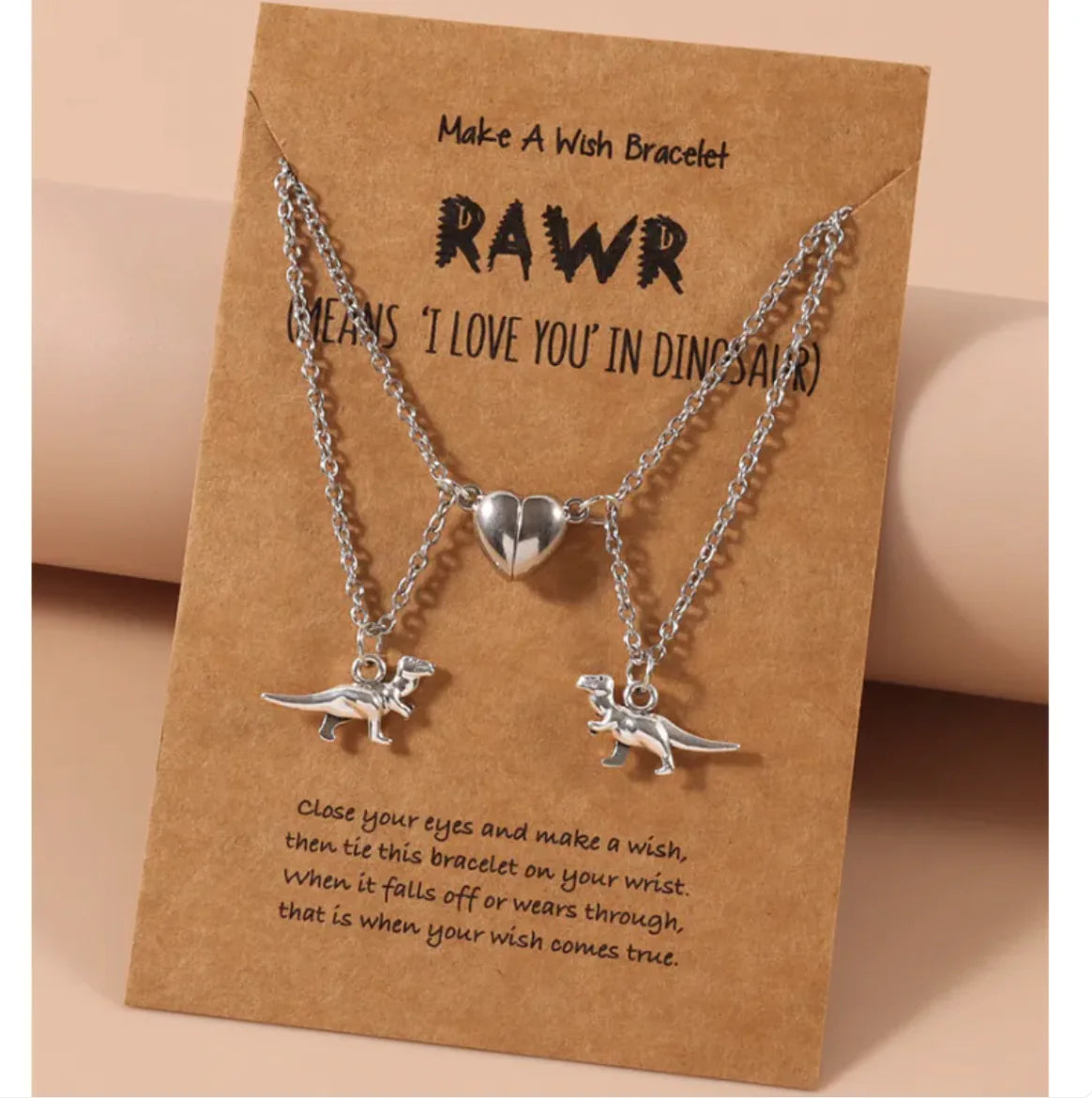 European and American Small Dinosaur Love Magnetic Button Necklace Set