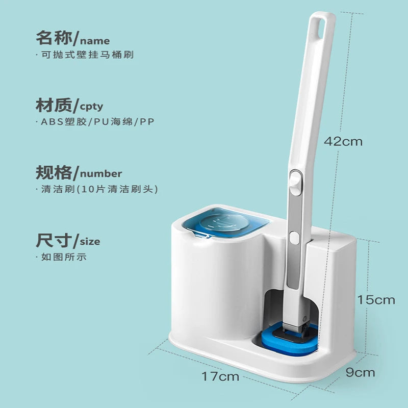 Disposable Toilet Brush with Replacement Brush Head Wall-Mounted No