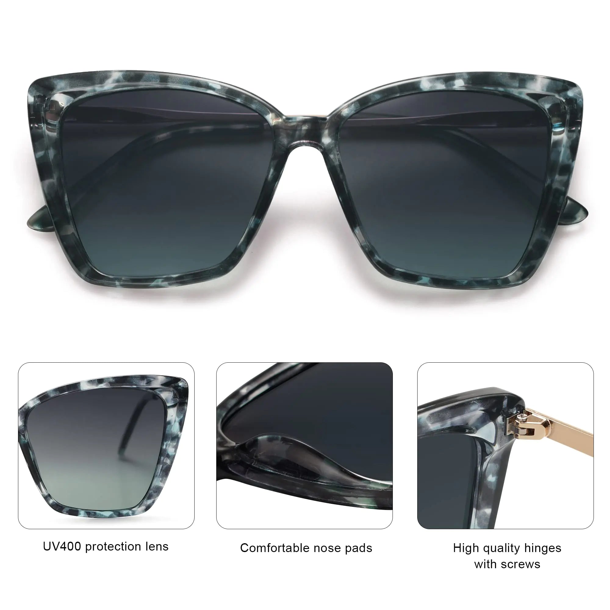 Libra Polarized Sunglasses For Women Retro Womens Oversized Square Cat Eye Sun Glasses UV Protection SJ2206 Blue Pattern