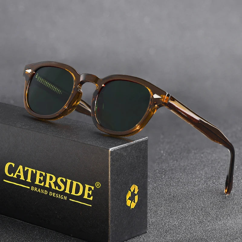 CATERSIDE Retro Round Men Sunglasses Punk Propionic Acid Pin Temple