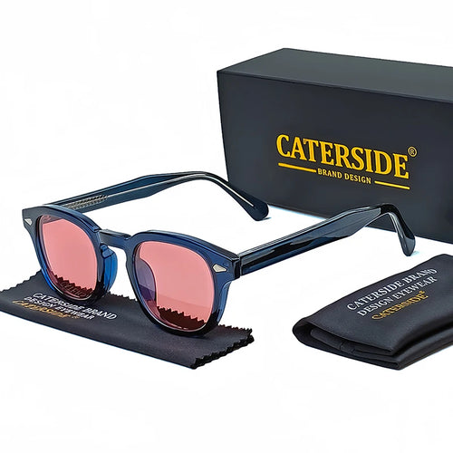 CATERSIDE Retro Round Men Sunglasses Punk Propionic Acid Pin Temple