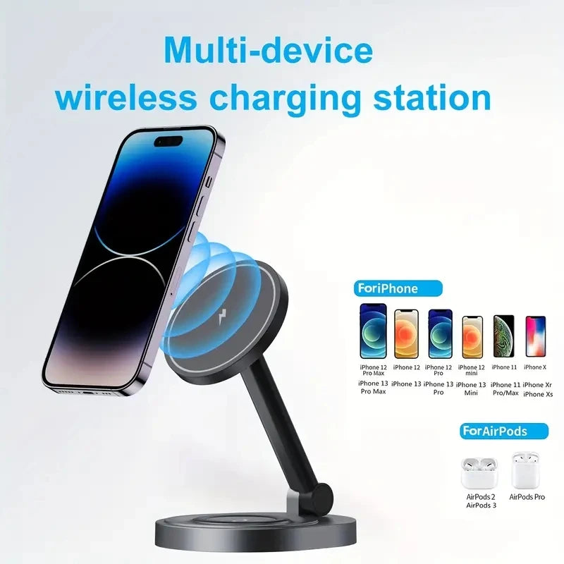 3 In 1 Foldable Wireless Charger Stand Pad Fast Magnetic Charging