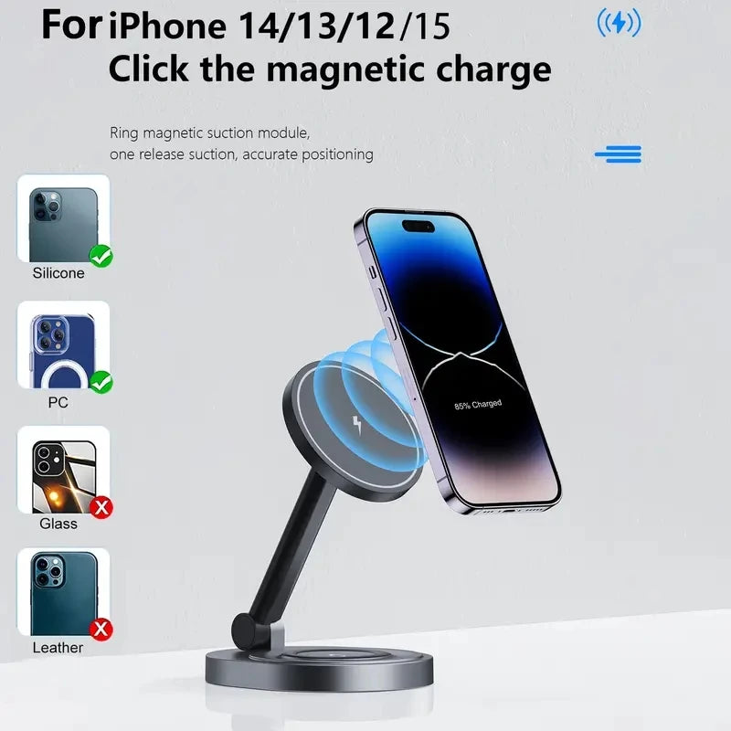 3 In 1 Foldable Wireless Charger Stand Pad Fast Magnetic Charging
