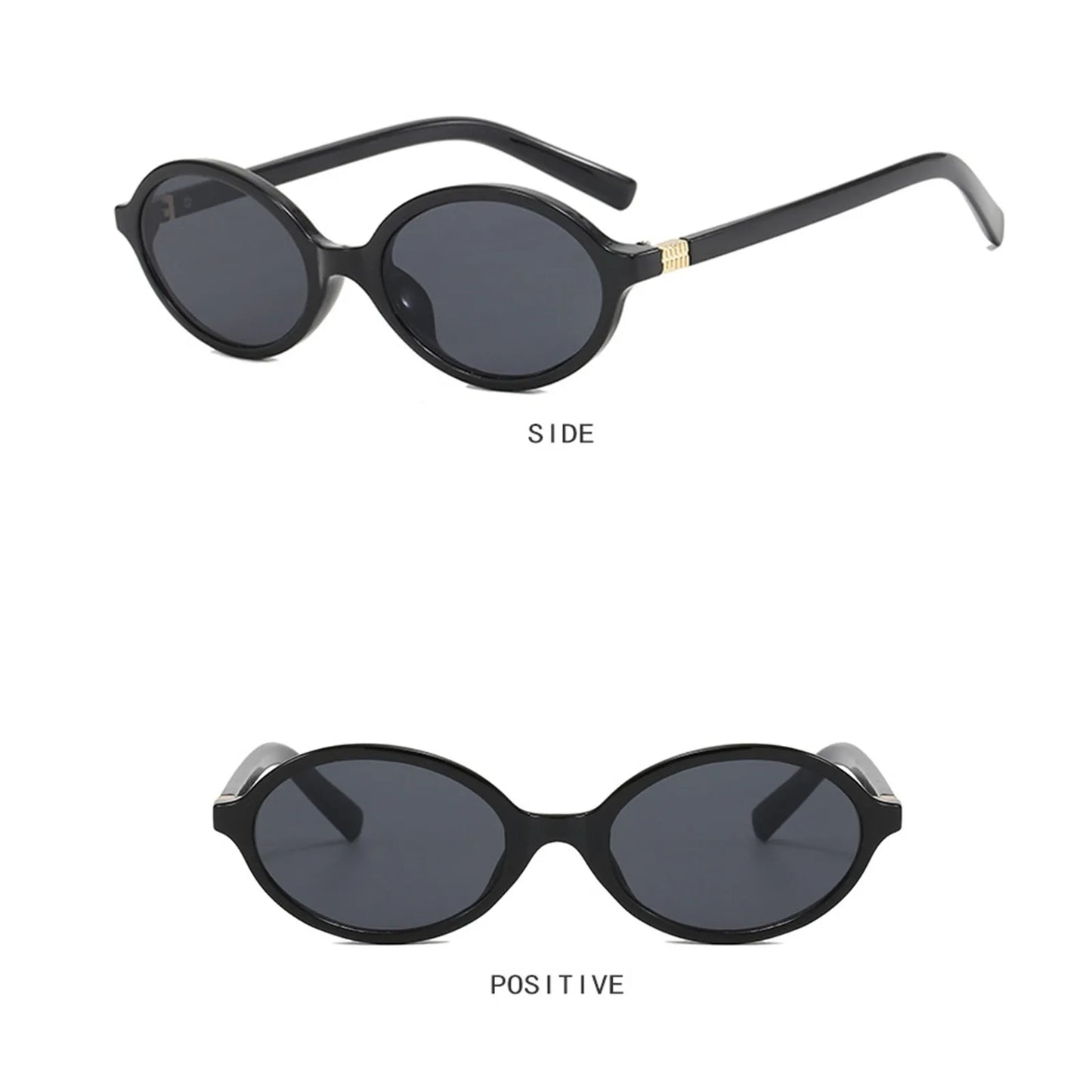 Limited Edition Black Frame Sunglasses Oval Flat Mirror Small Frame