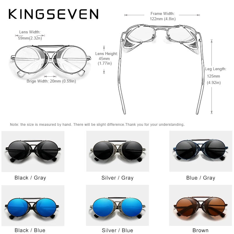 Genuine KINGSEVEN Retro Round Steampunk Sunglasses Men Retro Women Sun Glasses Shades Vintage Travel Eyewear Gafas De Sol 7550