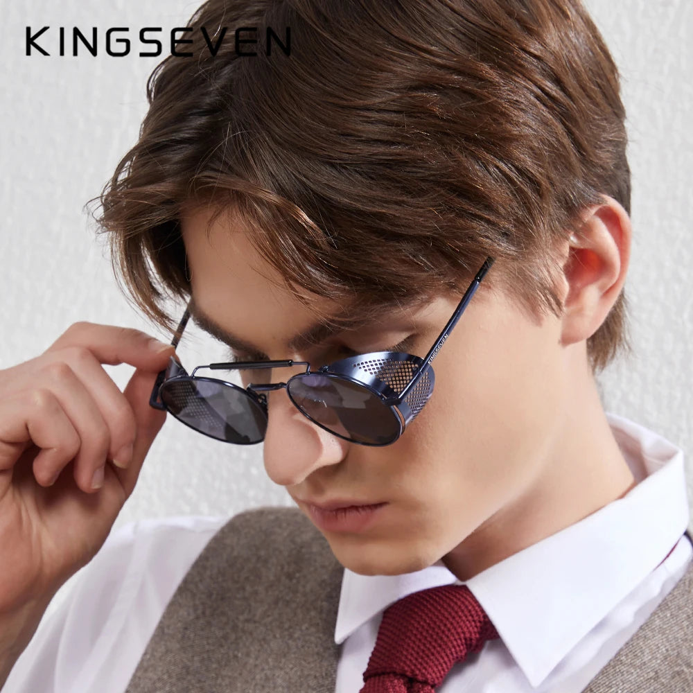 Genuine KINGSEVEN Retro Round Steampunk Sunglasses Men Retro Women Sun Glasses Shades Vintage Travel Eyewear Gafas De Sol 7550