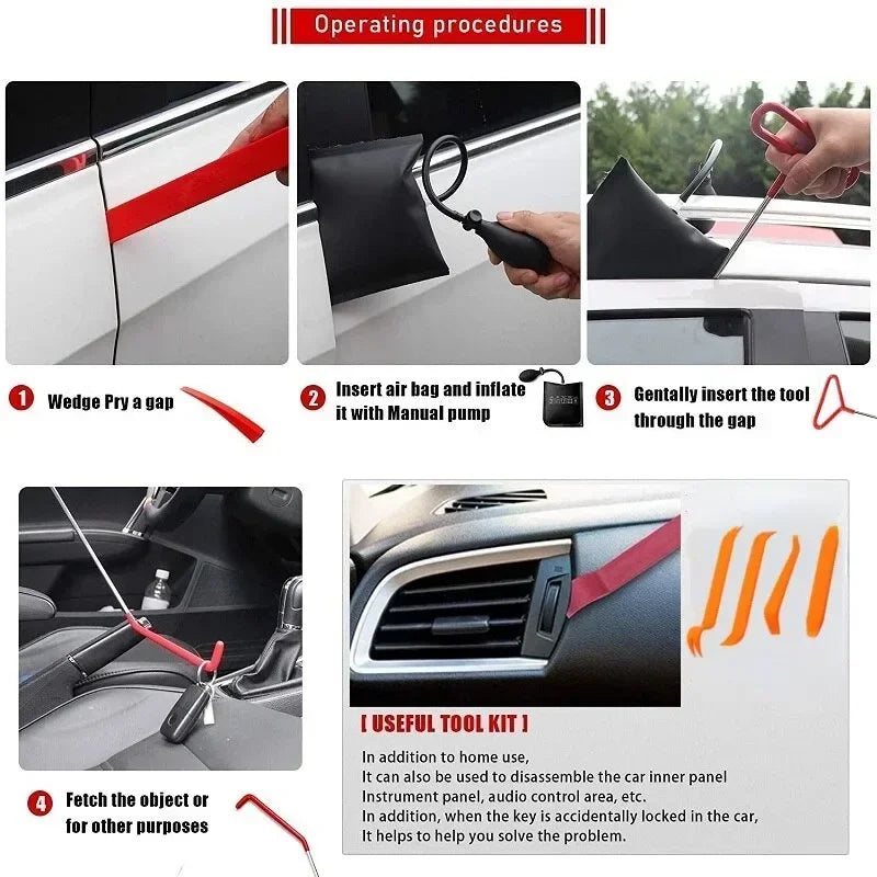 Auto Wedge Pump Locksmith Thickened Door Repair Air Cushion Emergency Car Open Unlock Tool Kit With Long Reach Grabber