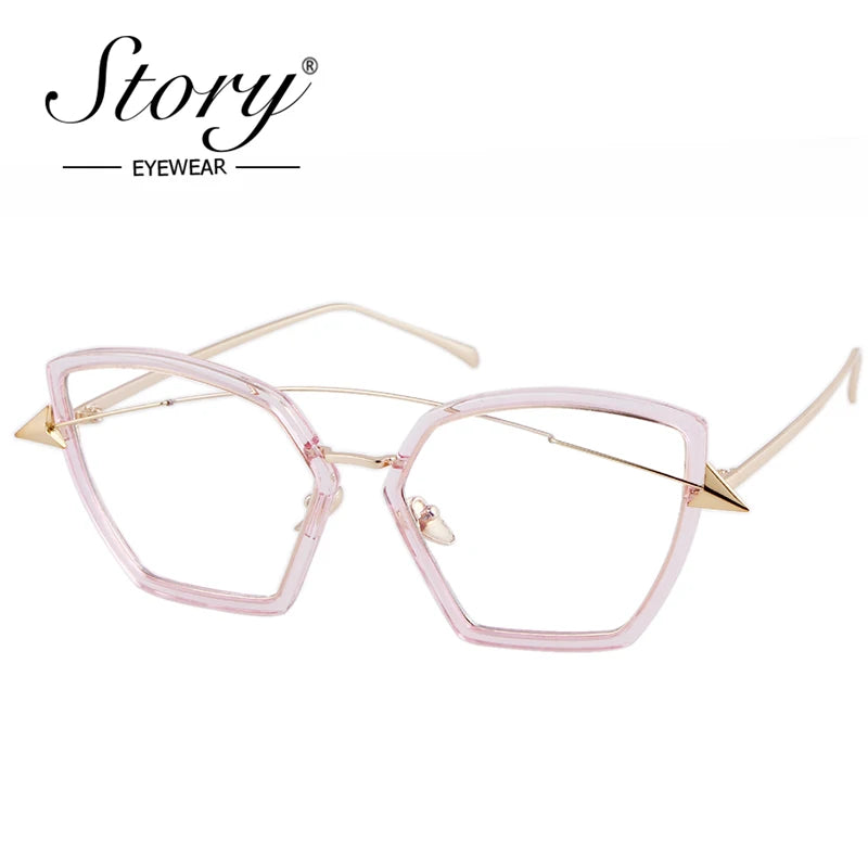 STORY 2018 Brand Arrow Oversized Sunglasses Women Fashion Metal Frame Cat Eye Glass Pink Black Yellow Shades Eyewear Female