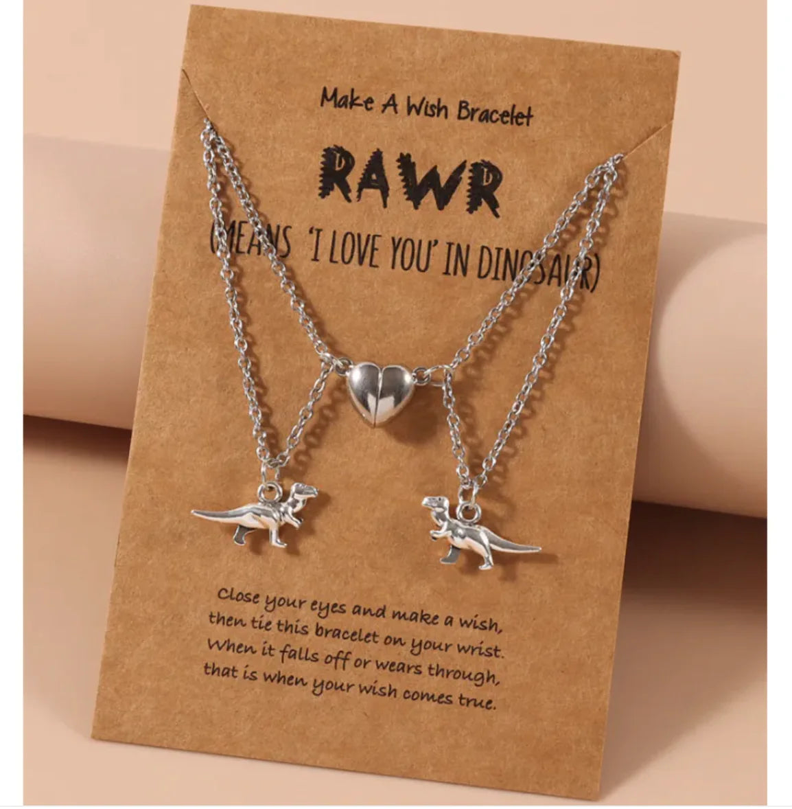 European and American Small Dinosaur Love Magnetic Button Necklace Set