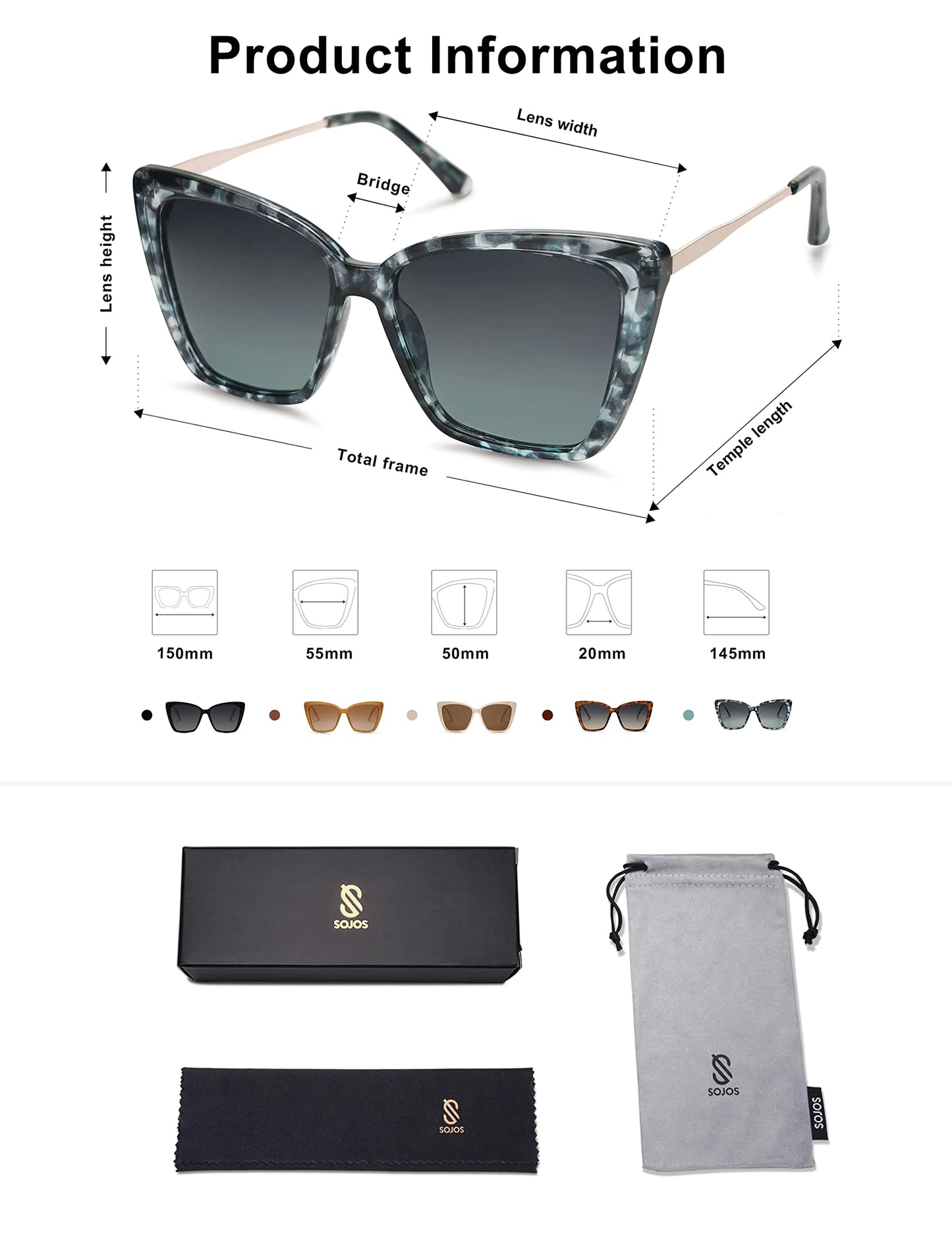 Libra Polarized Sunglasses For Women Retro Womens Oversized Square Cat Eye Sun Glasses UV Protection SJ2206 Blue Pattern